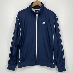 Nike Windbreaker Jacket Men's Size L Navy Blue Full Zip‎ Embroidered Swoosh Logo